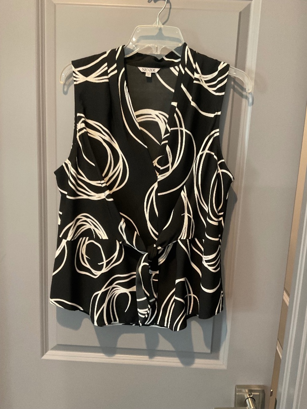 Black & White graphic print blouse with tie front